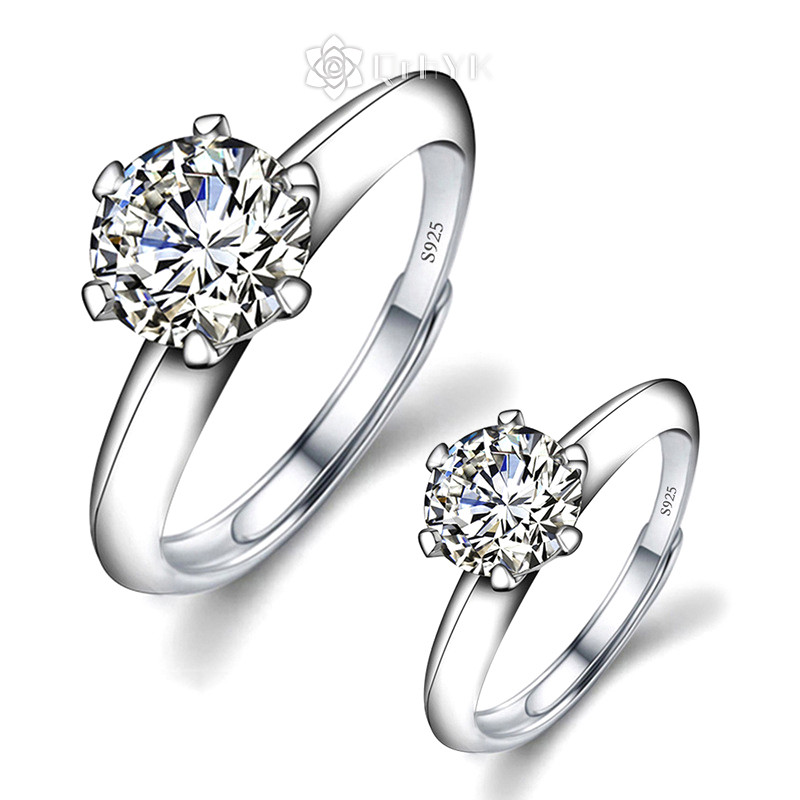 Qrhyk Giả Moissanite Nhẫn Dành Cho Nữ Nhẫn Zircon Sáu Móng Tay Cổ Điển Nhẫn Hỗ Trợ Mới