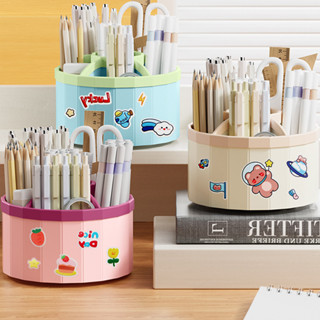 6 Lưới Dung Tích Lớn 360° Hộp lưu trữ có thể xoay được với nhãn dán DIY Trường học Máy tính để bàn Văn phòng phẩm Hộp đựng bút