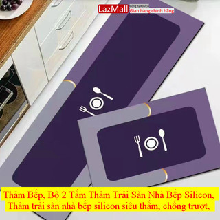 Thảm Bếp - Bộ 2 Tấm Thảm Trải Sàn Nhà Bếp Silicon - Thảm trải sàn nhà bếp silicon siêu thấm chống trượt Thảm Dài + ngắn