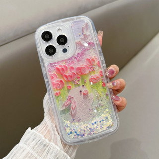 Quicksand Tranh Sơn Dầu Hoa tulip Thỏ TPU Dành Cho Apple IPhone 15 14 13 12 11 Pro Max Ốp Chống Sốc