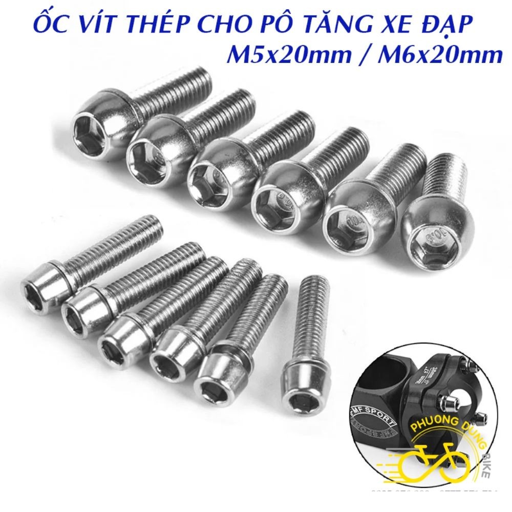 Ốc pô tăng vít thép xe đạp M5x20mm / M6x20mm