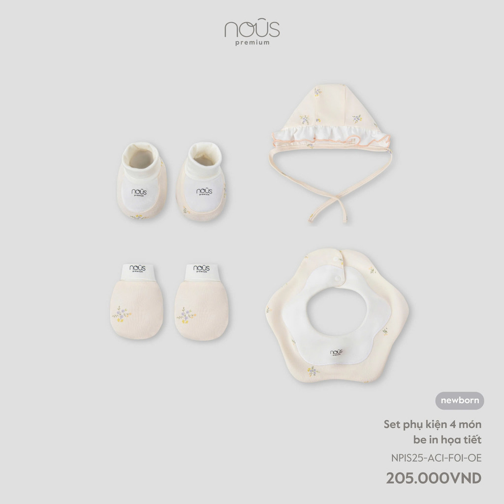 NOUS - Set phụ kiện 4 món be in họa tiết NB - Nu Doux - NB - SS25.T2A