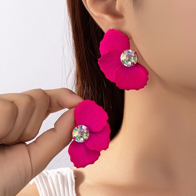 Mới Sang Trọng Sơn Hoa Bông Tai Ngọt Ngào Cá Tính Cánh Hoa Nửa Hoa Với Acrylic Kim Cương Giả Bông Tai Dành Cho Nữ Trang Sức PD1832