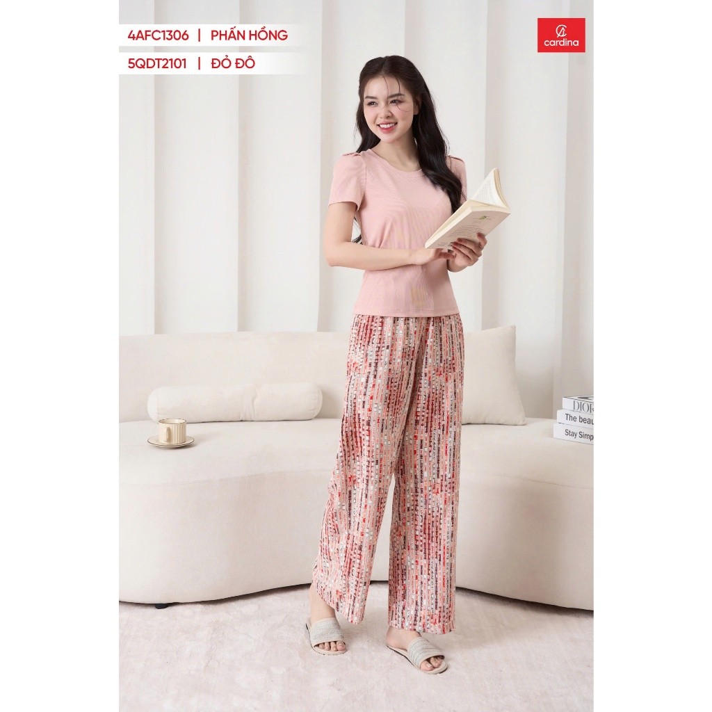5QDT21 Quần CARDINA chính hãng suông lụa Hàn Châu hoạ tiết co giãn nhẹ thoáng mát