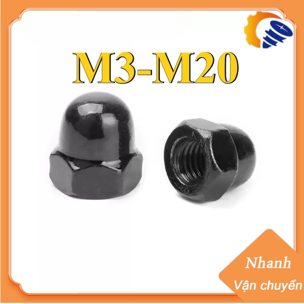 Đai ốc Nắp Tán bầu , Đai ốc mũ, đai ốc chỏm cầu  inox 304 Đen M3-M20 [ZQ-DM-1]