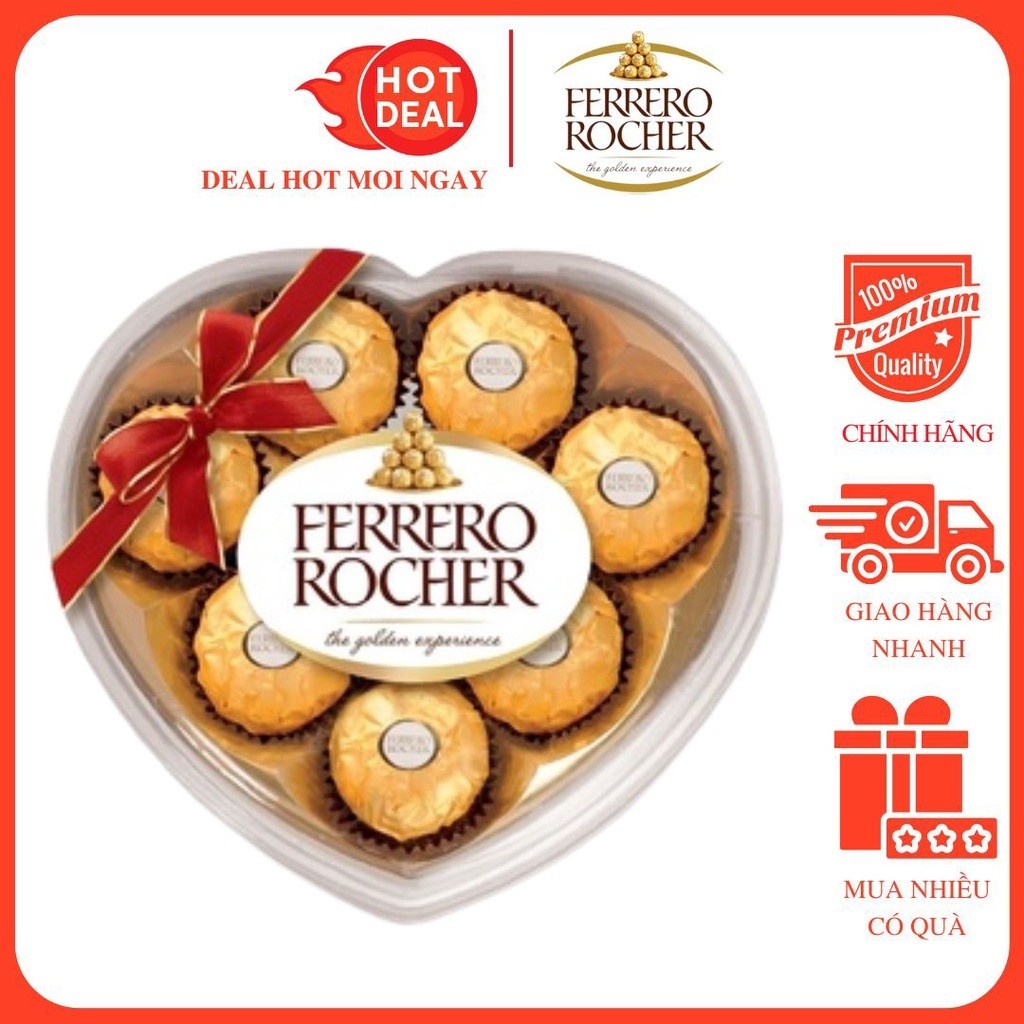Hộp Quà Trái Tim Socola Ferrero Rocher 100G (8 viên) - Socola Chính Hãng Nhập Khẩu Ý MOONSHINE-FOODS