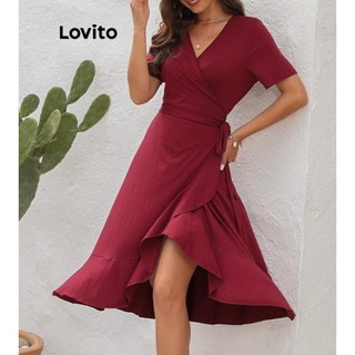 Đầm Lovito có thắt lưng màu trơn phong cách thanh lịch dành cho nữ LNL47135