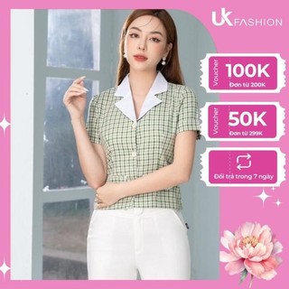 Áo Sơ Mi Nữ Ngắn Tay UK FASHION Thiết Kế Kẻ Caro Dáng Croptop Trẻ Trung Chất Vải Nhập Hàn Cao Cấp NKSM2302011