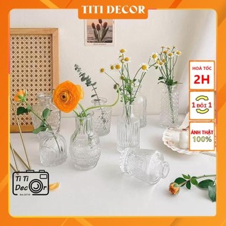 Bình hoa pha lê titi decor, lọ hoa thủy tinh phong cách vintage, bình decor bắc âu