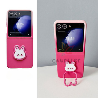 Dễ Thương Slim Gradient Hoa Hồng Màu Kẹo Cứng PC Vỏ Da Samsung Galaxy Z Flip 5 Với Vòng Thỏ Chân Đế Chân Đế Chống Sốc Ốp điện thoại Flip5