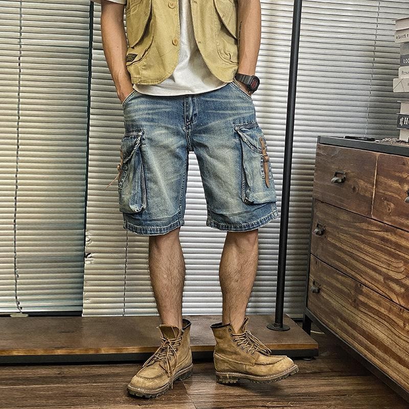 Quần Short Denim / Nhà Sản Xuất / Quần Short Nam Bán Chạy Nhất / Quần Năm Điểm Nam / Quần Lót Nhà Đá Retro Ami Kaki Denim Năm Điểm Quần Đi Xe Đạp Xe Máy Ngắn