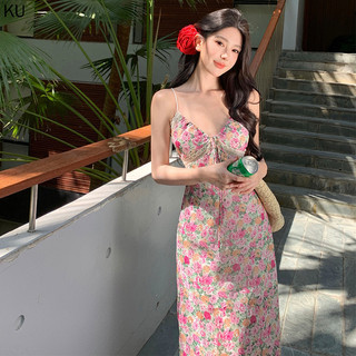 Đầm Hoa Dài Nữ Mùa Hè Mỏng Phong Cách Sling Đầm Đa Giác Cắt Hoa Pháp Sling Ren Đầm Lãng Mạn Kỳ Nghỉ Đi Biển Đầm 2024 Sản Phẩm Mới