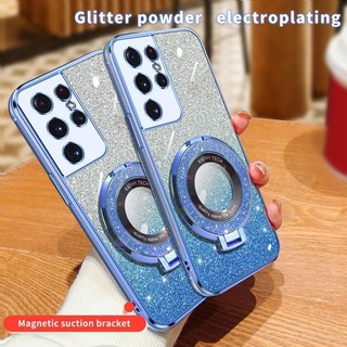 Dành cho samsung galaxy s21 s 21 ultra ốp lưng silicon mềm mạ bling tpu ốp lưng ốp lưng từ tính giá đỡ