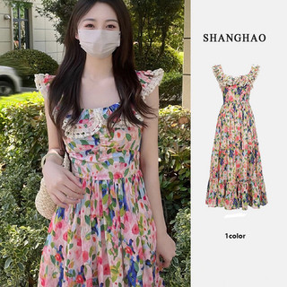 Váy Tình Yêu Đầu Tiên Mùa Hè Pháp Nhẹ Nhàng In Tranh Sơn Dầu Không Tay Sling Váy Dài Cao Cấp Đi Biển Kỳ Nghỉ Váy Dài