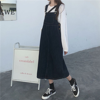 Váy jean dài, váy denim dài yếm nữ phong cách Hàn Quốc có túi ngực