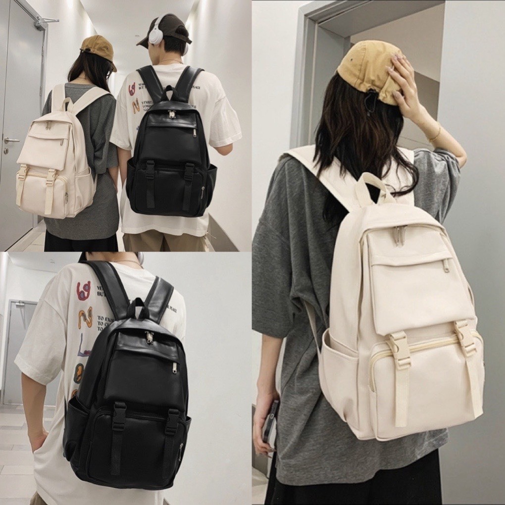 Balo Da Trơn Thể Thao Nam Nữ Unisex Trắng đen Túi Hộp Form Rộng đi Học đi Chơi đựng Lap Top Chất Lì 