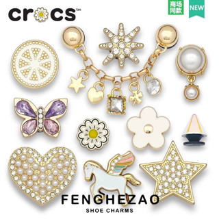 Phụ Kiện Jibbitz crocs Lỗ Giày Kim Loại Hoa Phụ Kiện Dây Xích Ngọc Trai Kim Cương Tình Yêu Hoa Khóa Giày DIY Phụ Kiện