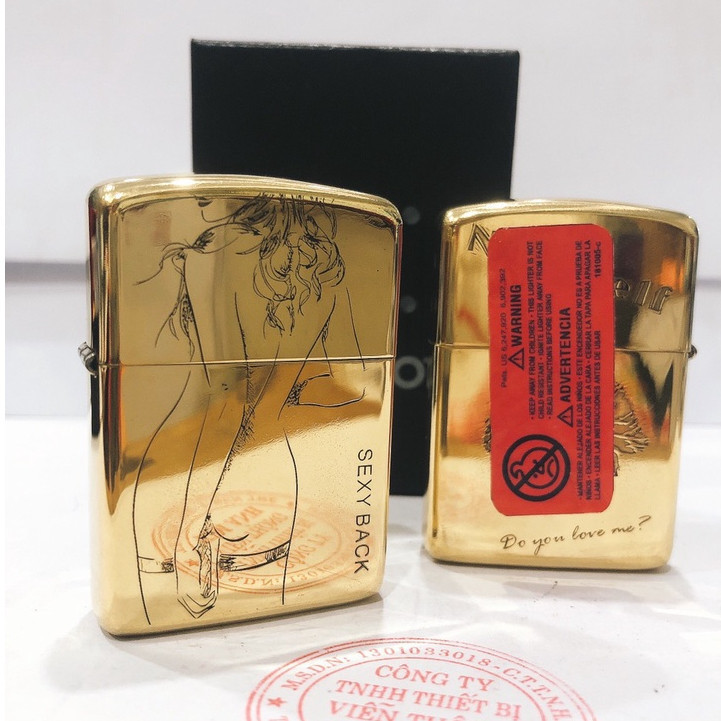 Vỏ Zippo Armor vỏ dầy, khắc chìm mặt trước Cô Gái, mặt sau nụ hôn, Hàng loại 1 vỏ bằng đồng có em đỏ