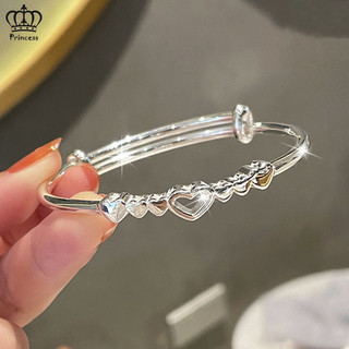 Vòng Tay Trái Tim Có Thể Điều Chỉnh Cho Người Phụ Nữ Khắc Sáng Vòng Tay Bạc Phụ Kiện Thời Trang Món Quà Trang Sức