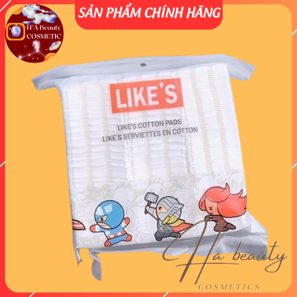 Bông Tẩy Trang Like'S Cotton Pads Siêu Nhân 225 Miếng, 100% Cotton Dập Viền 3 Lớp Chắc Chắn Auth