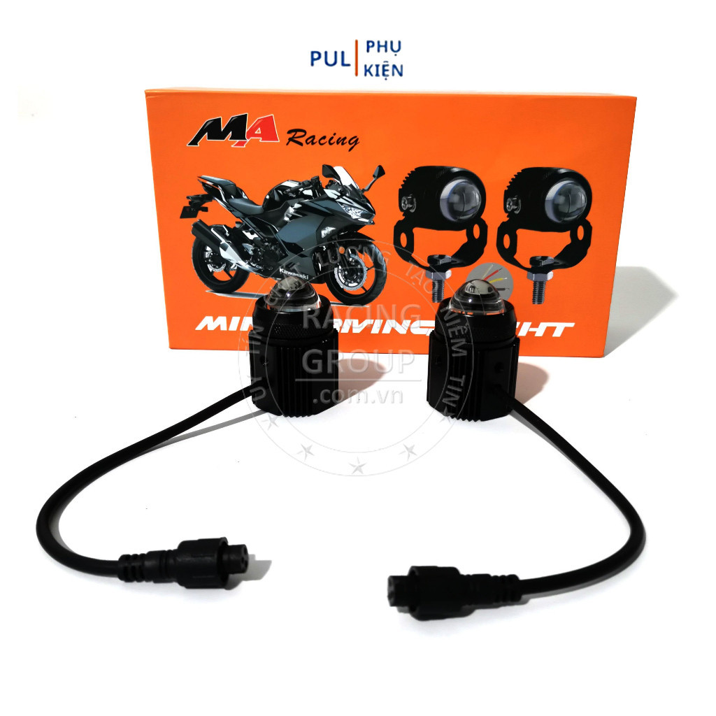 Đèn trợ sáng mini moto xe máy bi cầu MA RACING DRIVING LIGHT 2 chế độ ánh sáng trắng vàng hàng chính hãng