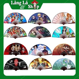 Quạt gấp nhỏ vải lụa khung gỗ anime manga (Kimetsu - Titan - One Piece - Naruto - Date a Live - SAO )