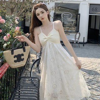 Phong Cách Nhẹ Nhàng Dệt Kim Khâu Ngọt Ngào Cô Gái Tình Yêu Đầu Tiên Đầm Sling Mùa Hè Phong Cách Mới Mỏng Hơn Nhìn Kỳ Nghỉ Váy Giữa Chiều Dài-q28