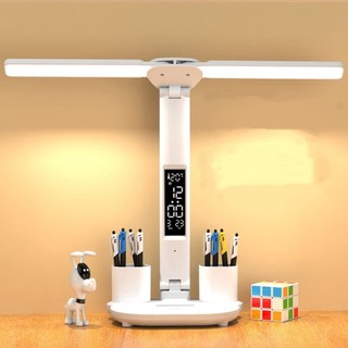Table Lamp Double Head LED Touch Dimming Desk Table Lamp USB Charging Reading Eye Protection Bed Light Learning Lighting