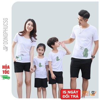Áo gia đình khủng long đồ đôi mẹ và bé mẫu 3/4/5 người thun mềm mịn màu trắng GD408T DONGPHUCSG