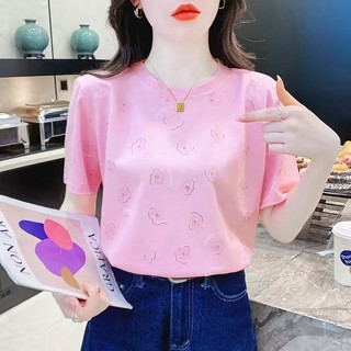 Áo thun ngắn tay màu hồng mỏng nữ ins Siêu nóng Thiết kế cao cấp Cảm giác sang trọng Công nghiệp nặng Niche Top Thời trang thoải mái