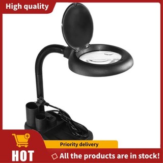 Đèn phóng đại LED Kính lúp 5X 10X có đèn để bàn và đèn để bàn Giá đỡ sàn Kính lúp có thể điều chỉnh để đọc, sửa chữa CẮM US