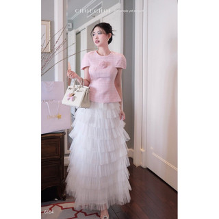 Set dạ váy tầng chouchou - hồng