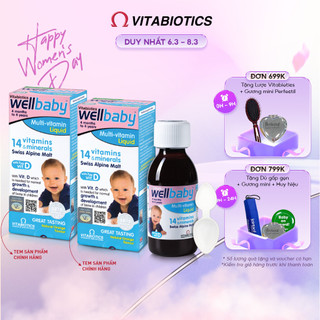 Combo 2 Siro Uống Cho Bé Vitabiotics WELLBABY Multi-Vitamin Liquid Vị Cam Mạch Nha Ngon Miệng, Tăng Sức Đề Kháng 150ml