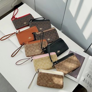 C5610 C5576 E2277 Nữ Túi Cầm Tay Ly Hợp Tiền Xu Ví Túi Đôi Dây Kéo Ngăn Màu Trơn Lão Thị