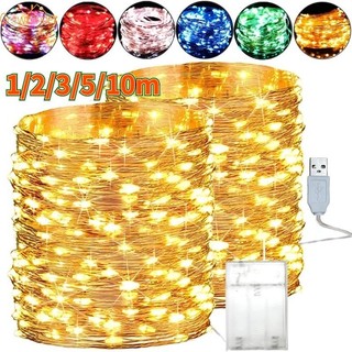 1 / 2 / 3 / 5 / 10m Dây Đồng Đèn LED Dây USB / Chạy Bằng Pin Vòng Hoa Chống Nước Cổ Tích Ánh Sáng Ngoài Trời Xmas Trang Trí Tiệc Cưới