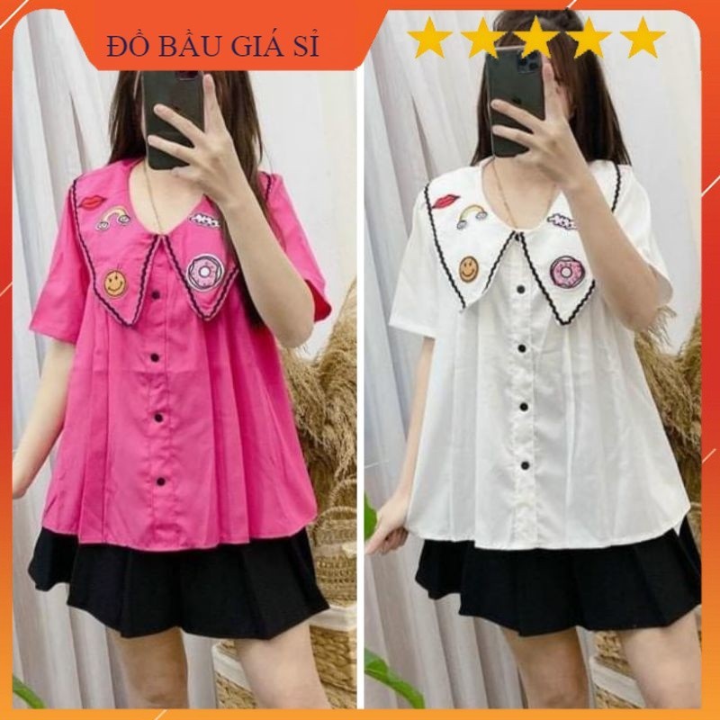 Áo bầu thêu cổ sơ mi thô mềm đẹp - GIÁ SỈ