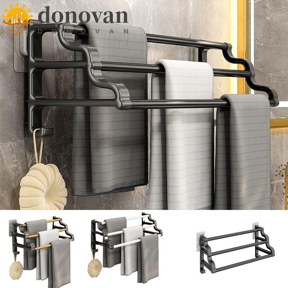 Giá treo khăn ba thanh DONOVAN, Thanh treo khăn nhiều lớp treo tường màu đen, Tiết kiệm không gian không đục lỗ sành điệu với giá đựng khăn móc cho phòng tắm
