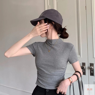 Áo thun nữ cộc tay trơn basic, Chất thun len tăm mềm mịn co dãn