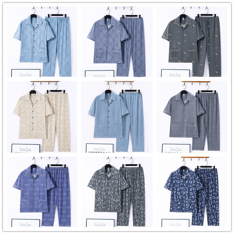2024 Mới Mùa Hè Pyjama Nam Ngắn Tay Quần Dài Bộ Đồ Ngủ Mỏng Đồ Ngủ Cho Người 555