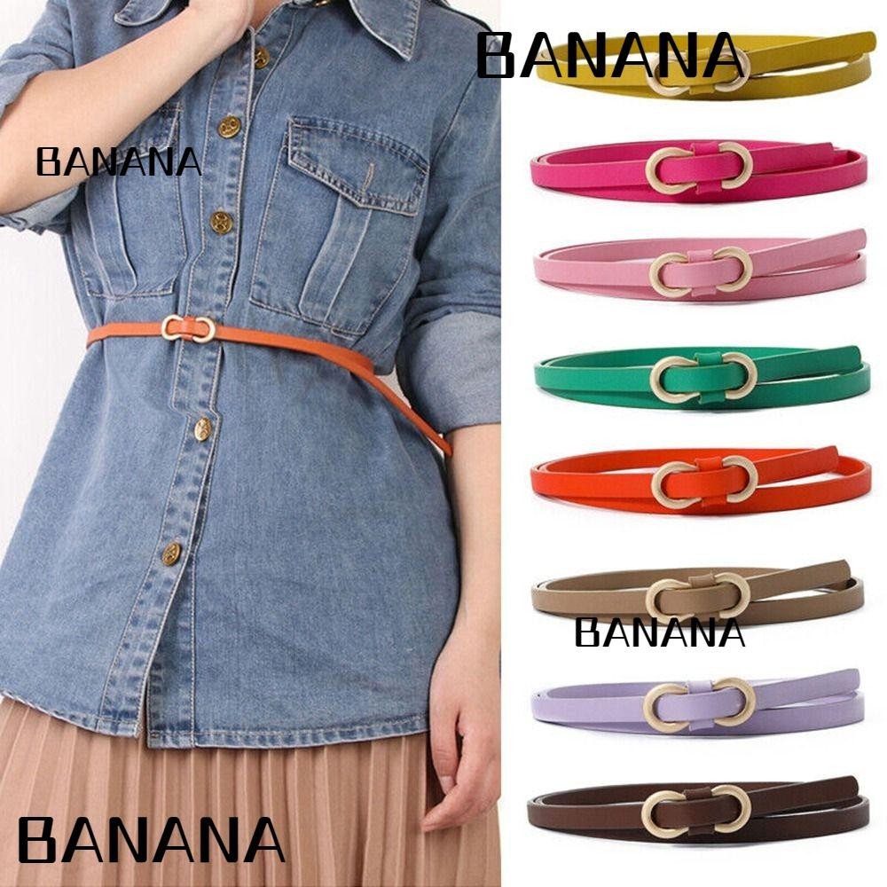 Banana1 Dây Da Thiết Kế Sang Trọng Áo Sơ Mi Đầm Vintage Dây Eo Mỏng