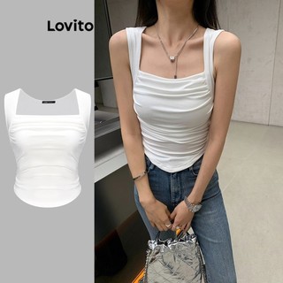 Áo Lovito cộc tay vạt nhọn xếp nếp thường ngày cho nữ L62ED045 (màu trắng/ đen)