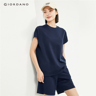 Giordano women 100% cotton exposed seam cap sleeve loose tee 05324415