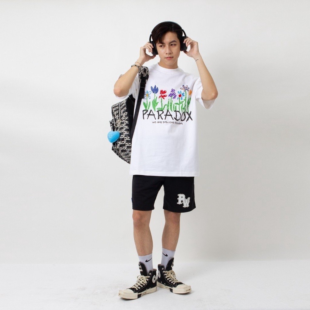 COD Áo thun form rộng Paradox tay lỡ - Unisex - In hình - FLOWERS - Đen, Trắng /