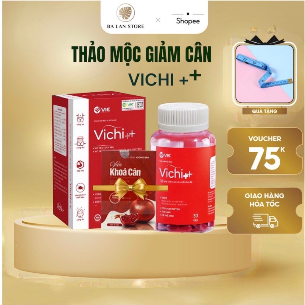 Thảo mộc giảm cân Vichi++ giảm cân tiêu mỡ tặng kèm khoá cân