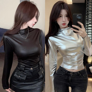 Áo sơ mi nữ dài tay bóng dáng ôm gợi cảm Top Sliver Slim Fit