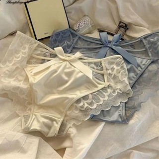 Quần lót nữ kiểu dáng sexy, thiết kế hình cánh bướm với vải ren rỗng đính nơ to ở giữa thoáng khí~C31