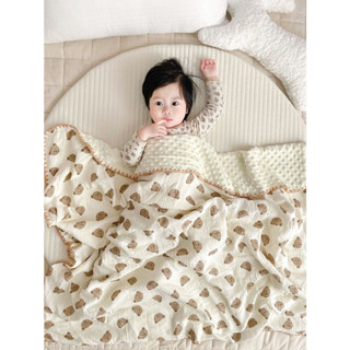 Chăn xô hạt đậu Himom 2 lớp bo viền cao cấp chất liệu xô muslin kết hợp vải nhung bi siêu mềm mại phong cách Hàn Quốc ch