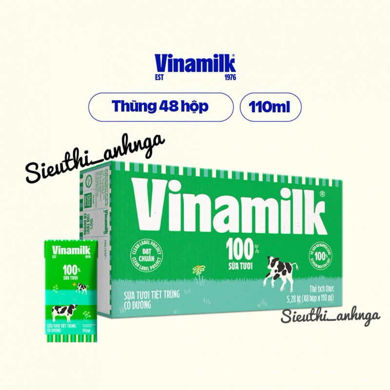 Sữa Tươi Vinamilk 100% Thùng 48 hộp có đường / ít đường  x 110ml MOONSHINEFOODS