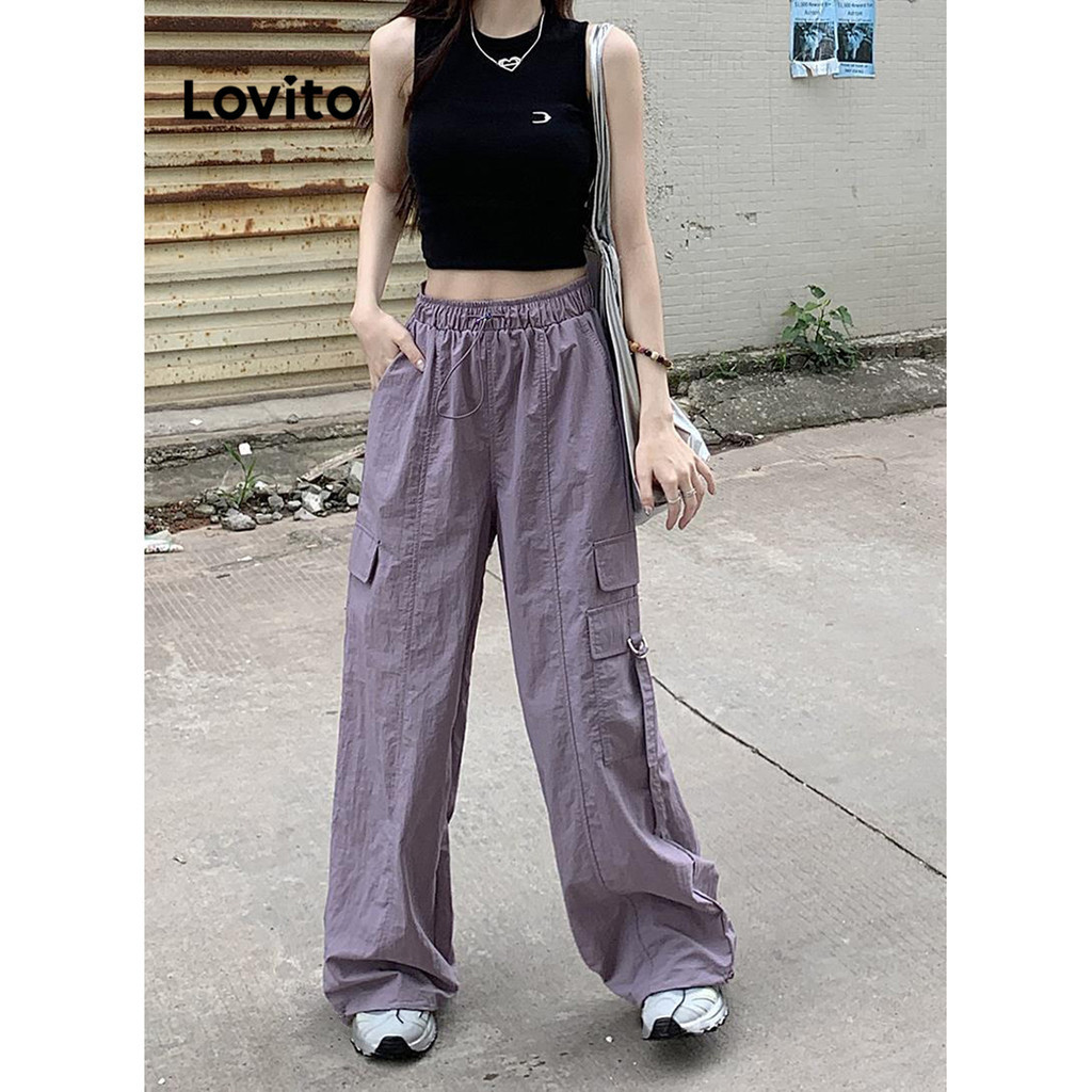 Quần Lovito dây rút phối túi màu trơn thường ngày cho nữ LNA17228