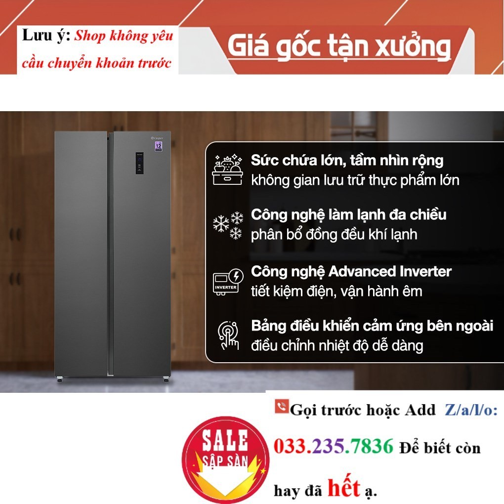<New> Tủ lạnh Casper Inverter 458 lít Side By Side RS-460PG